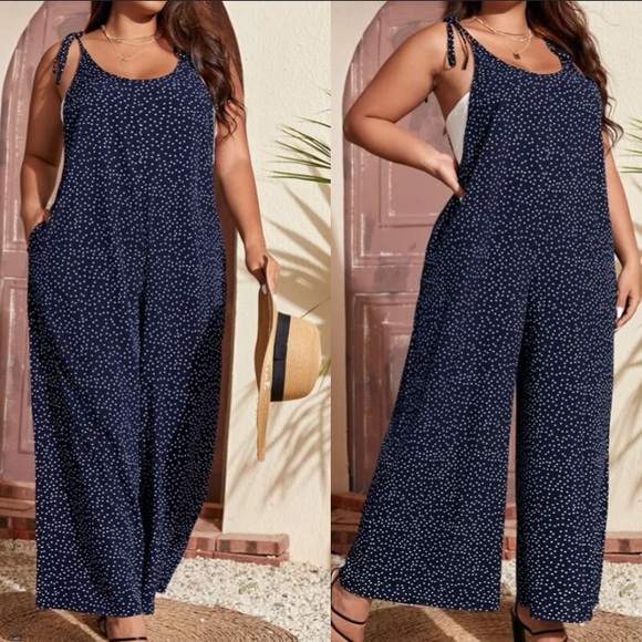 Boho Plus Polka Dot Pocket Wide leg Jumper Jumpsuit - Picture 12 of 12